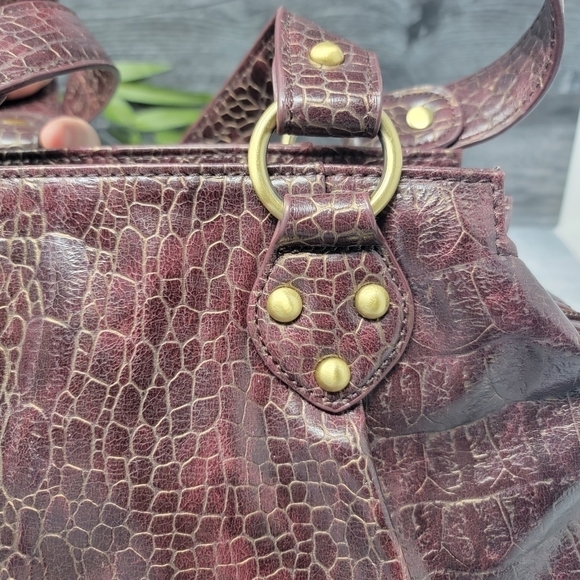 Kate Landry | Dark Brown Crocodile Embossed Handbag with Tassel - Picture 7 of 10